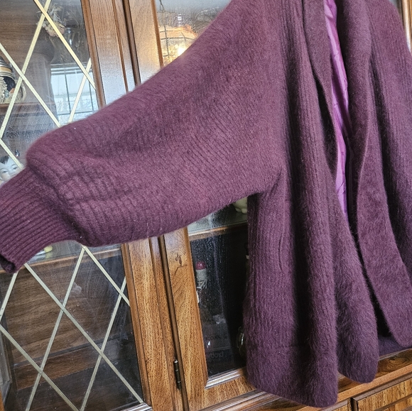 STILLMAN Studio 80% Angora Soft Fur Dark Burgundy Cardigan Sweater - Picture 6 of 7